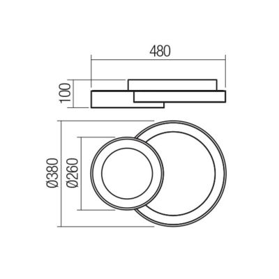 COMBI PLAFONIERA DUE CERCHI ORO,BIANCO O NERO LED 40W CCT DIMMERABILE LARGHEZZA CM 48 MODERNA