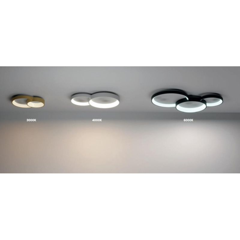 COMBI PLAFONIERA DUE CERCHI ORO,BIANCO O NERO LED 40W CCT DIMMERABILE LARGHEZZA CM 48 MODERNA