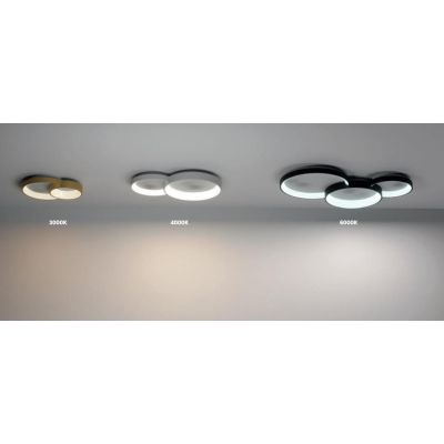 COMBI PLAFONIERA DUE CERCHI ORO,BIANCO O NERO LED 40W CCT DIMMERABILE LARGHEZZA CM 48 MODERNA