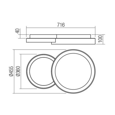 COMBI PLAFONIERA DUE CERCHI ORO,BIANCO O NERO LED 50W CCT DIMMERABILE LARGHEZZA CM 72 MODERNA