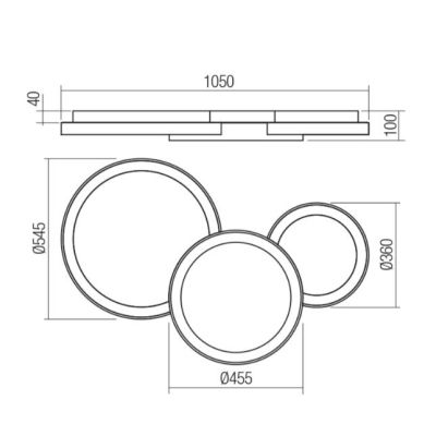 COMBI PLAFONIERA TRE CERCHI ORO,BIANCO O NERO LED 72W CCT DIMMERABILE LARGHEZZA CM 105 MODERNA