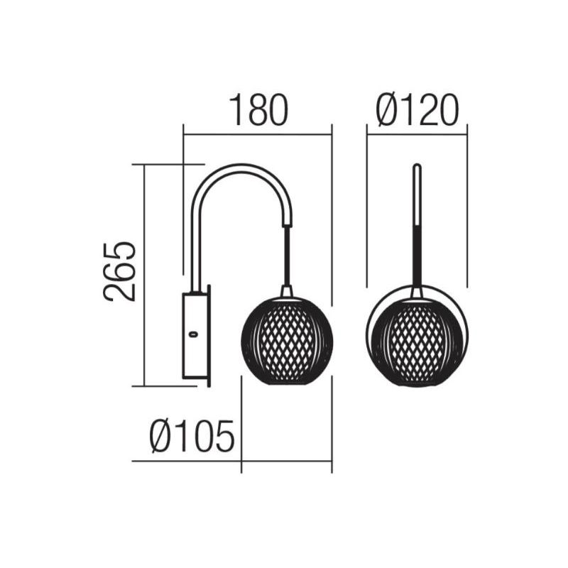 GIANET APPLIQUE MODERNA ORO O NERA CON SFERA IN ACRILICO STAMPATO LED 4W LUCE 3000K