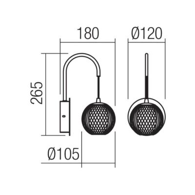 GIANET APPLIQUE MODERNA ORO O NERA CON SFERA IN ACRILICO STAMPATO LED 4W LUCE 3000K