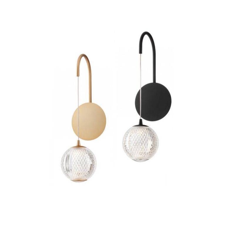 GIANET APPLIQUE MODERNA ORO O NERA CON SFERA IN ACRILICO STAMPATO LED 4W LUCE 3000K
