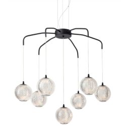 GIANET SOSPENSIONE 7 LUCI ORO O NERA CON SFERE IN ACRILICO STAMPATO LED 28W LUCE 3000K