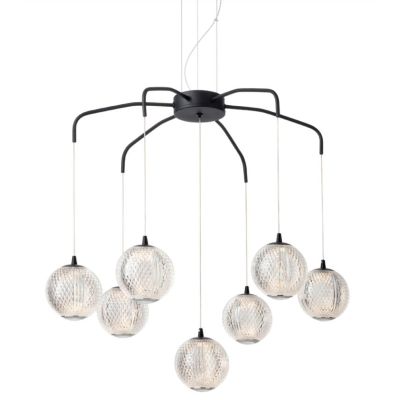 GIANET SOSPENSIONE 7 LUCI ORO O NERA CON SFERE IN ACRILICO STAMPATO LED 28W LUCE 3000K