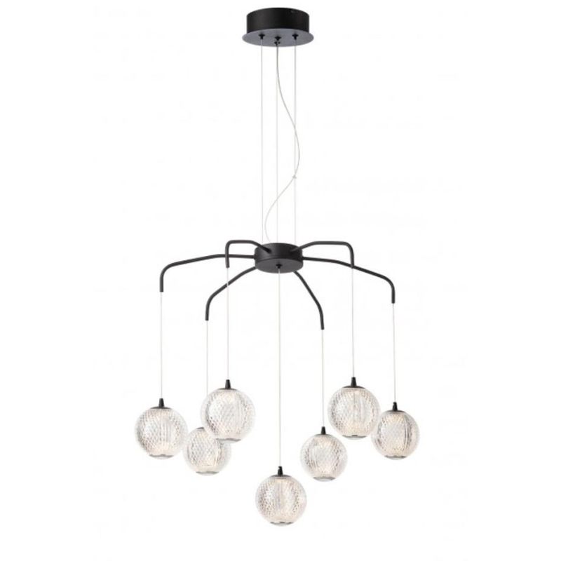 GIANET SOSPENSIONE 7 LUCI ORO O NERA CON SFERE IN ACRILICO STAMPATO LED 28W LUCE 3000K