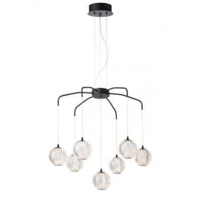 GIANET SOSPENSIONE 7 LUCI ORO O NERA CON SFERE IN ACRILICO STAMPATO LED 28W LUCE 3000K