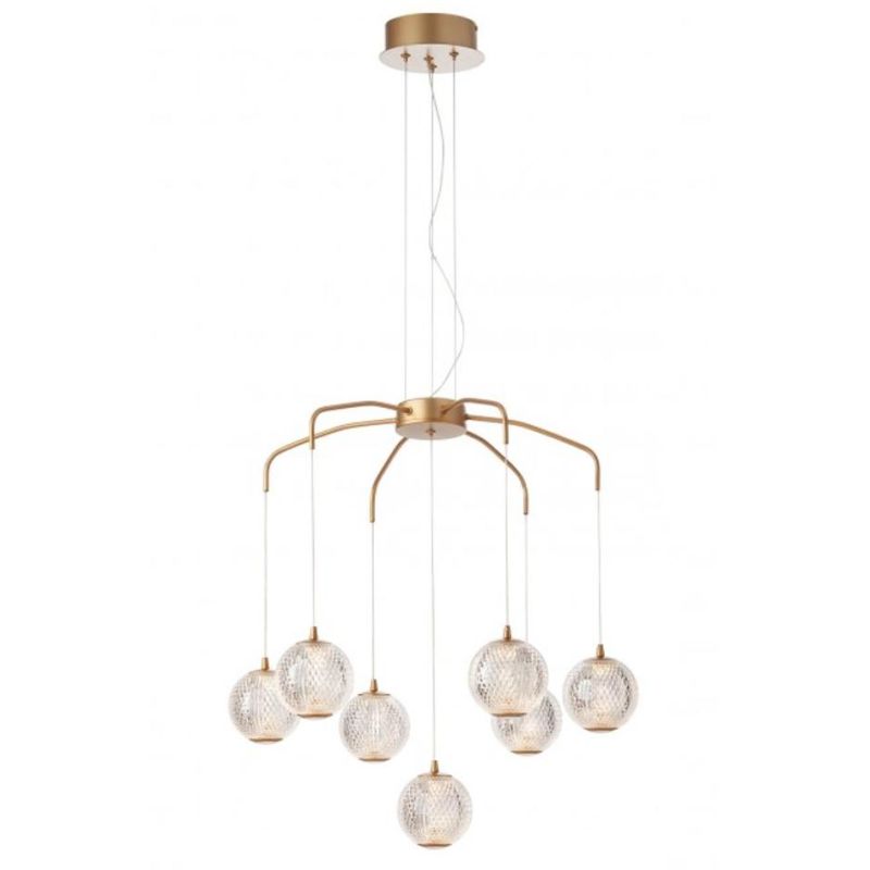 GIANET SOSPENSIONE 7 LUCI ORO O NERA CON SFERE IN ACRILICO STAMPATO LED 28W LUCE 3000K