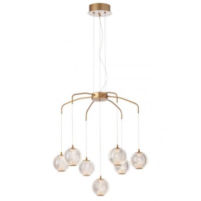 GIANET SOSPENSIONE 7 LUCI ORO O NERA CON SFERE IN ACRILICO STAMPATO LED 28W LUCE 3000K