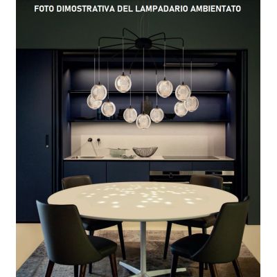 GIANET SOSPENSIONE 7 LUCI ORO O NERA CON SFERE IN ACRILICO STAMPATO LED 28W LUCE 3000K