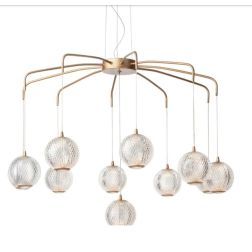 GIANET SOSPENSIONE 11 LUCI ORO O NERA CON SFERE IN ACRILICO STAMPATO LED 42W LUCE 3000K 2