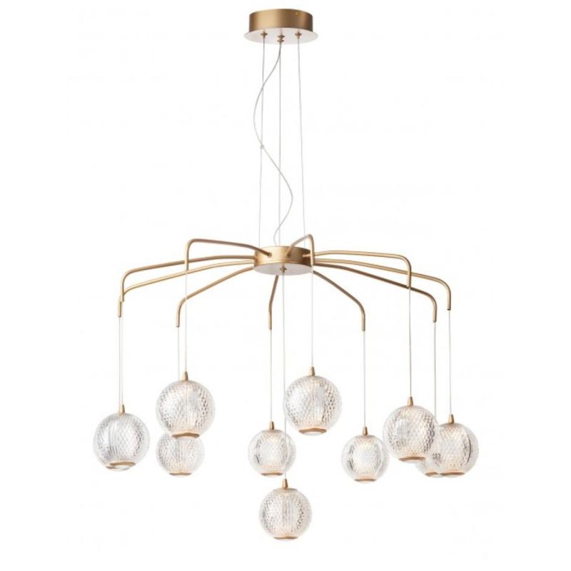 GIANET SOSPENSIONE 11 LUCI ORO O NERA CON SFERE IN ACRILICO STAMPATO LED 42W LUCE 3000K