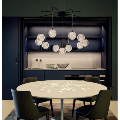 GIANET SOSPENSIONE 11 LUCI ORO O NERA CON SFERE IN ACRILICO STAMPATO LED 42W LUCE 3000K