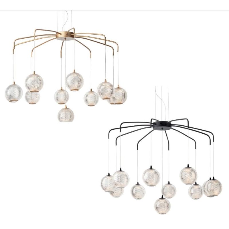GIANET SOSPENSIONE 11 LUCI ORO O NERA CON SFERE IN ACRILICO STAMPATO LED 42W LUCE 3000K