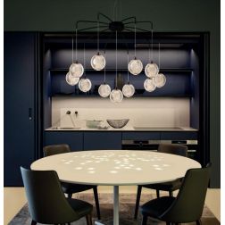 GIANET SOSPENSIONE 11 LUCI ORO O NERA CON SFERE IN ACRILICO STAMPATO LED 42W LUCE 3000K