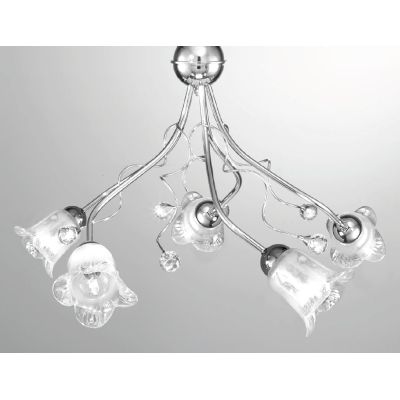 SILVIA LAMPADARIO STILE CLASSICO 5 LUCI IN METALLO CROMO CON DIFFUSORI IN VETRO CRISTALENSI LUX - Cristalensi Shop Online