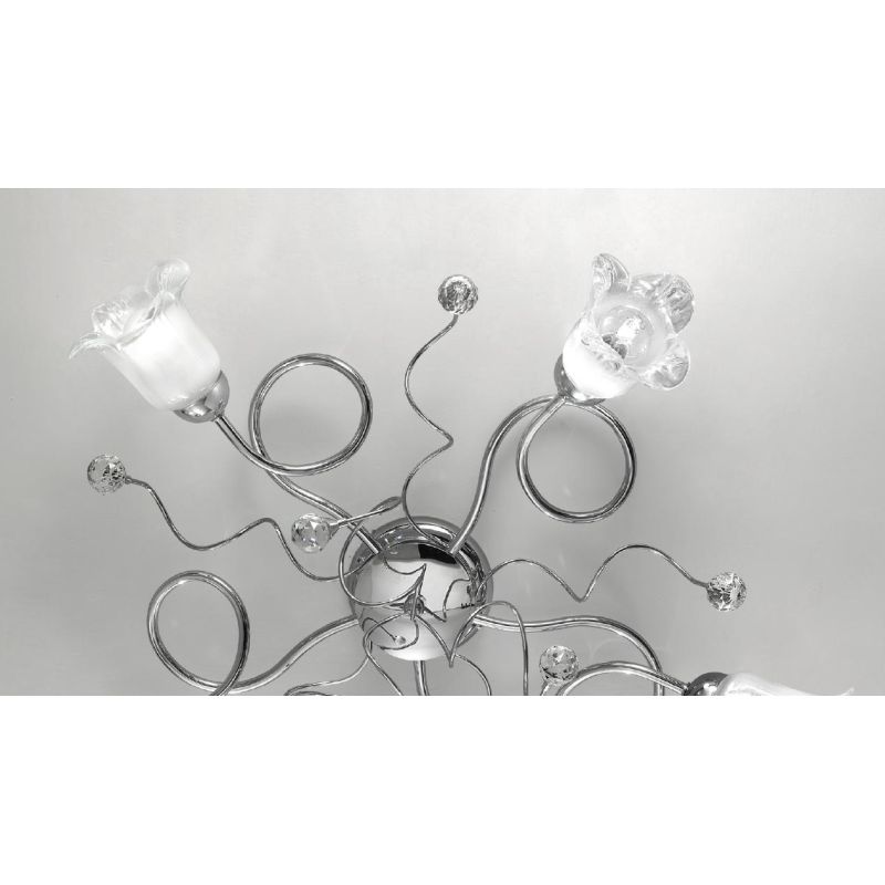 SILVIA PLAFONIERA STILE CLASSICO 5 LUCI IN METALLO CROMO CON DIFFUSORI IN VETRO CRISTALENSI LUX - Cristalensi Shop Online