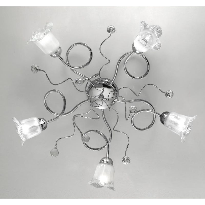 SILVIA PLAFONIERA STILE CLASSICO 5 LUCI IN METALLO CROMO CON DIFFUSORI IN VETRO CRISTALENSI LUX - Cristalensi Shop Online