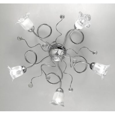 SILVIA PLAFONIERA STILE CLASSICO 5 LUCI IN METALLO CROMO CON DIFFUSORI IN VETRO CRISTALENSI LUX - Cristalensi Shop Online