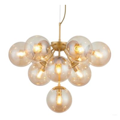 AGAPE LAMPADARIO A GRAPPOLO ORO O NERO CON SFERE IN VETRO FUME O AMBRA LAMPADINE 10XE14