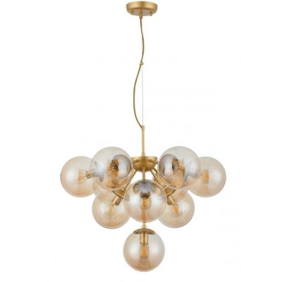 AGAPE LAMPADARIO A GRAPPOLO ORO O NERO CON SFERE IN VETRO FUME O AMBRA LAMPADINE 10XE14