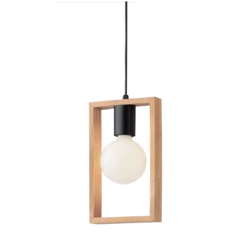 TIMBER SOSPENSIONE SINGOLA NERA CON CORNICE IN LEGNO NATURALE MODERNA LAMPADINA E27
