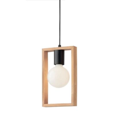 TIMBER SOSPENSIONE SINGOLA NERA CON CORNICE IN LEGNO NATURALE MODERNA LAMPADINA E27