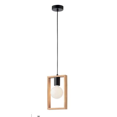 TIMBER SOSPENSIONE SINGOLA NERA CON CORNICE IN LEGNO NATURALE MODERNA LAMPADINA E27