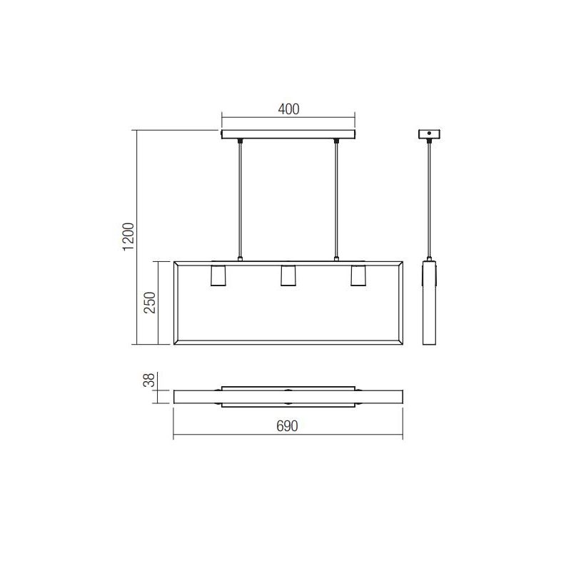 TIMBER SOSPENSIONE 3 LUCI NERA CON CORNICE IN LEGNO NATURALE MODERNA LAMPADINE 3XE27
