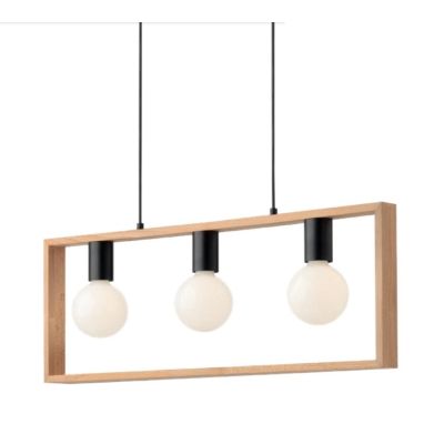 TIMBER SOSPENSIONE 3 LUCI NERA CON CORNICE IN LEGNO NATURALE MODERNA LAMPADINE 3XE27