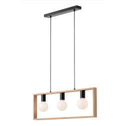 TIMBER SOSPENSIONE 3 LUCI NERA CON CORNICE IN LEGNO NATURALE MODERNA LAMPADINE 3XE27 2