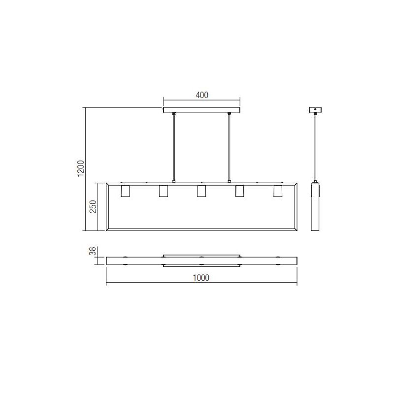 TIMBER SOSPENSIONE 5 LUCI NERA CON CORNICE IN LEGNO NATURALE MODERNA LAMPADINE 5XE27