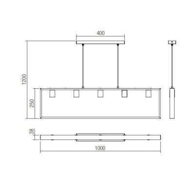 TIMBER SOSPENSIONE 5 LUCI NERA CON CORNICE IN LEGNO NATURALE MODERNA LAMPADINE 5XE27