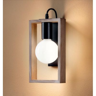 TIMBER APPLIQUE VINTAGE IN LEGNO NATURALE E METALLO NERO CON LAMPADINA A VISTA E27