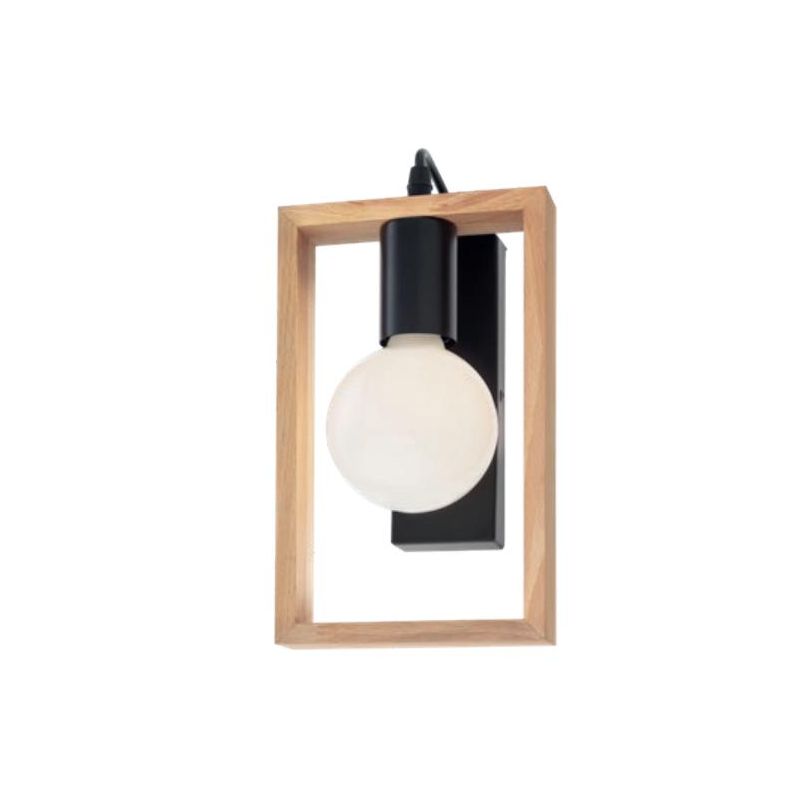 TIMBER APPLIQUE VINTAGE IN LEGNO NATURALE E METALLO NERO CON LAMPADINA A VISTA E27