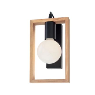 TIMBER APPLIQUE VINTAGE IN LEGNO NATURALE E METALLO NERO CON LAMPADINA A VISTA E27