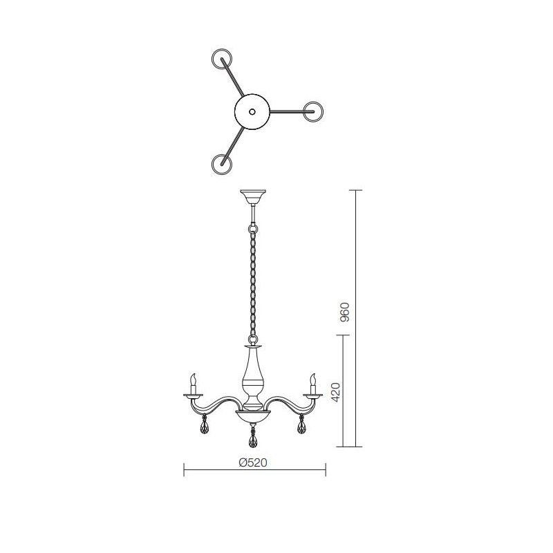 FABIOLA LAMPADARIO CLASSICO CON 3 O 5 LUCI IN METALLO FINITURA OTTONE LAMPADINE A VISTA ATTACCO E14