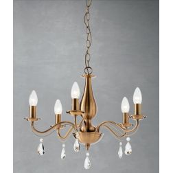 FABIOLA LAMPADARIO CLASSICO CON 3 O 5 LUCI IN METALLO FINITURA OTTONE LAMPADINE A VISTA ATTACCO E14 2