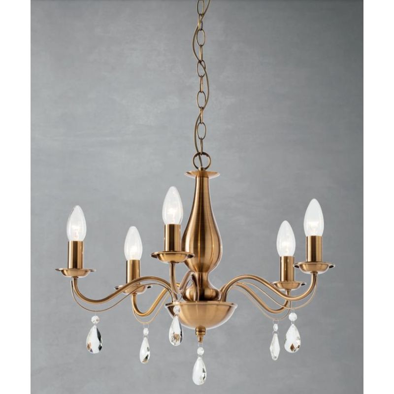 FABIOLA LAMPADARIO CLASSICO CON 3 O 5 LUCI IN METALLO FINITURA OTTONE LAMPADINE A VISTA ATTACCO E14