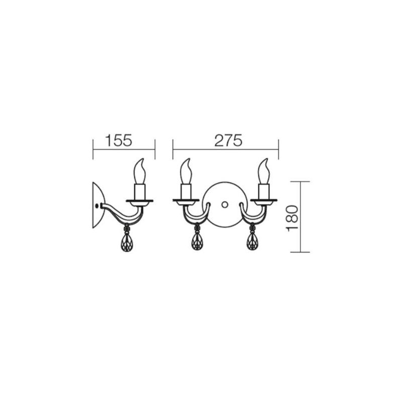 FABIOLA APPLIQUE CLASSICA 2 LUCI IN METALLO FINITURA OTTONE LAMPADINE A VISTA ATTACCO E14