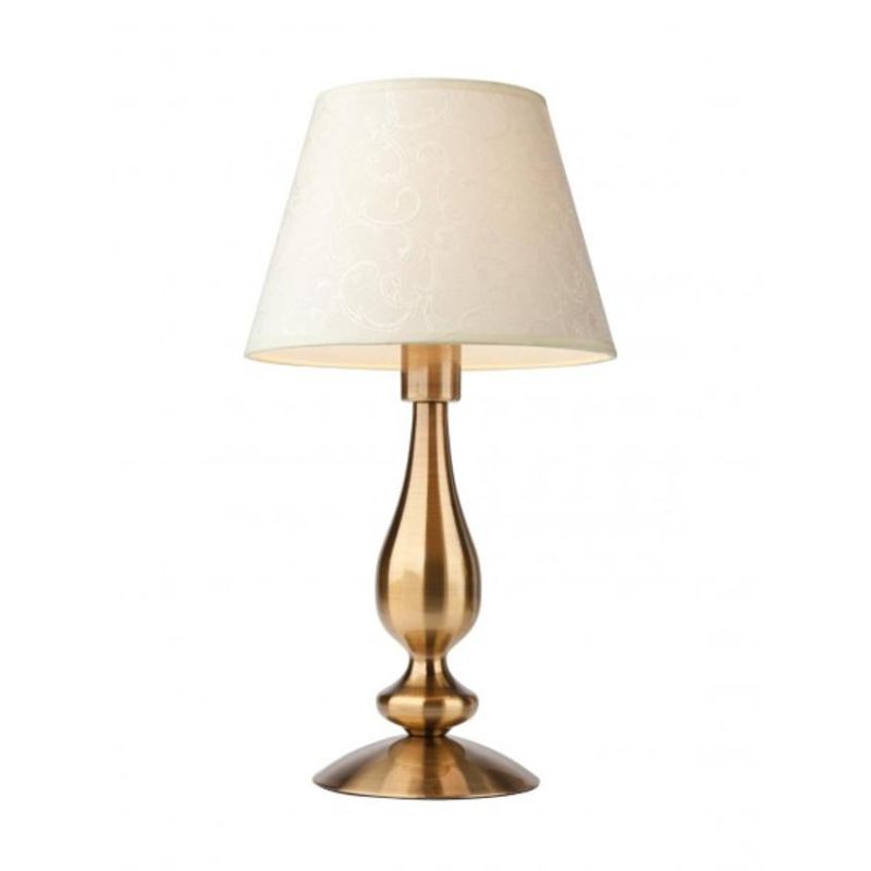 FABIOLA LAMPADA DA TAVOLO CLASSICA IN METALLO FINITURA OTTONE E PARALUME IN TESSUTO BEIGE