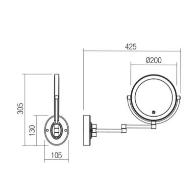 SELFIE APPLIQUE DA BAGNO PER TRUCCO CON SPECCHIO ROTONDO LED 7W CCT DIMMERABILE TOUCH DIMMER