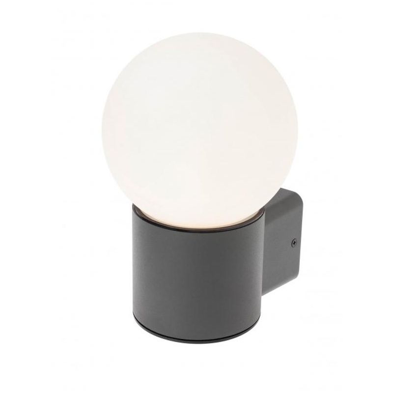 BULK APPLIQUE PER ESTERNO IP44 ANTRACITE CON SFERA BIANCA OPALE LAMPADINA ATTACCO E27