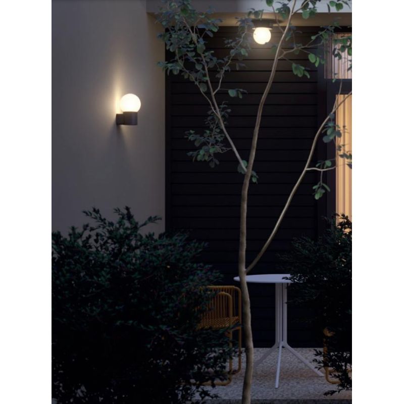 BULK APPLIQUE PER ESTERNO IP44 ANTRACITE CON SFERA BIANCA OPALE LAMPADINA ATTACCO E27