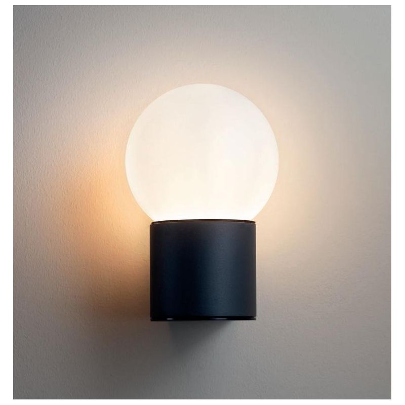 BULK APPLIQUE PER ESTERNO IP44 ANTRACITE CON SFERA BIANCA OPALE LAMPADINA ATTACCO E27
