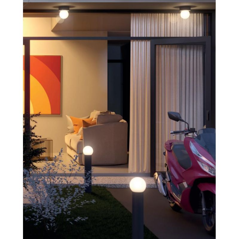 BULK APPLIQUE PLAFONIERA IP44 DA ESTERNO ANTRACITE CON SFERA BIANCA OPALE LAMPADINA ATTACCO E27