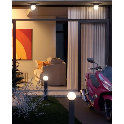 BULK APPLIQUE PLAFONIERA IP44 DA ESTERNO ANTRACITE CON SFERA BIANCA OPALE LAMPADINA ATTACCO E27