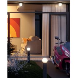 BULK PALI DA GIARDINO IP44 2 MISURE ANTRACITE CON SFERA BIANCA OPALE LAMPADINA ATTACCO E27 2