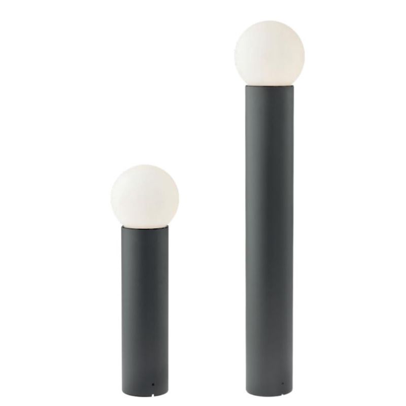 BULK PALI DA GIARDINO IP44 2 MISURE ANTRACITE CON SFERA BIANCA OPALE LAMPADINA ATTACCO E27